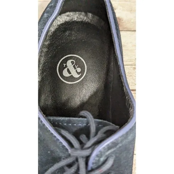 Thomas &amp; Vine #001507 Mens Size 9 Navy Blue Leather Lace Up Oxford Shoes