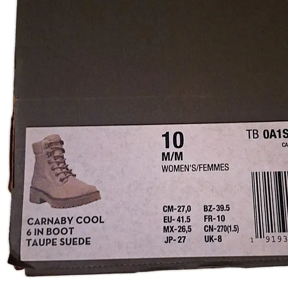 Timberland Carnaby Cool 6in BOOTS Taupe Suede Womens Size 10 NWT/NIB