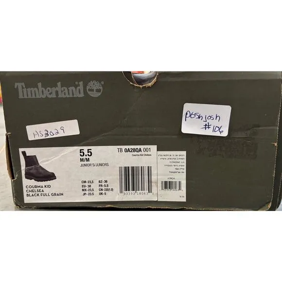 Timberland Courma Kid Chelsea Black Leather Boot Size 5.5Y