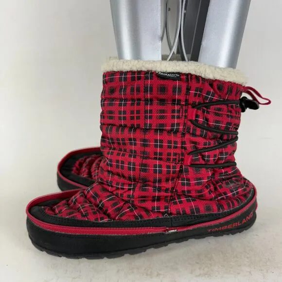 Timberland Earthkeeper Snow Boots Women's 8 Red Plaid Mid-Calf Insulated 3548R