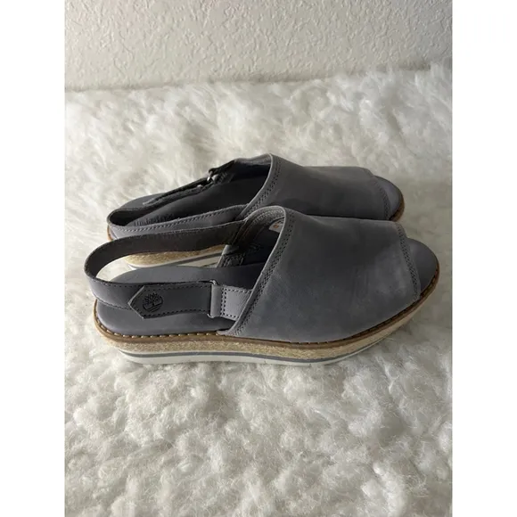Timberland Emerson Point toe peep toe Platform Gray Leather Sandals Women Size 6