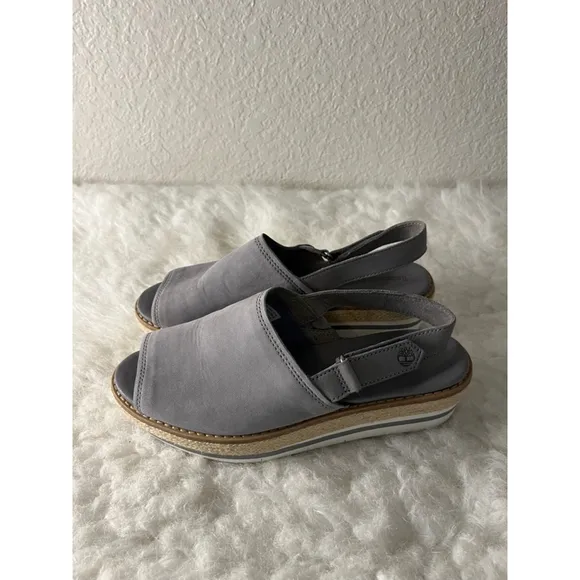 Timberland Emerson Point toe peep toe Platform Gray Leather Sandals Women Size 6