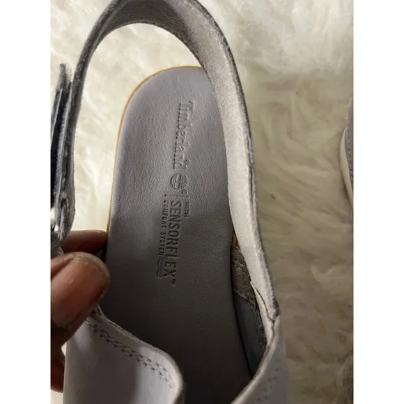 Timberland Emerson Point toe peep toe Platform Gray Leather Sandals Women Size 6