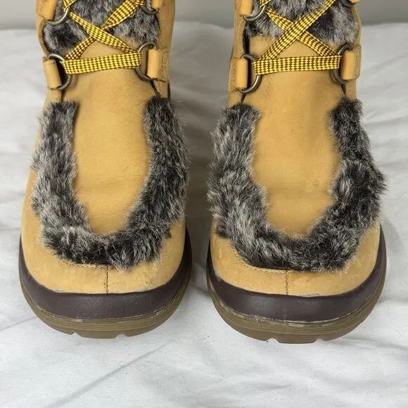 Timberland Kickadilla Womens Mid Calf Wheat Leather Tall Faux Fur Boots 7M Tan