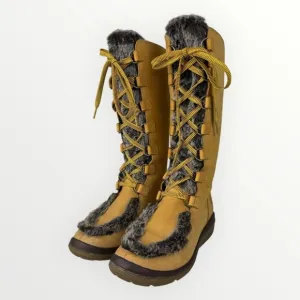 Timberland Kickadilla Womens Mid Calf Wheat Leather Tall Faux Fur Boots 7M Tan