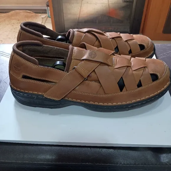 Timberland Men's Brown Leather Woven Sandals 13.5
