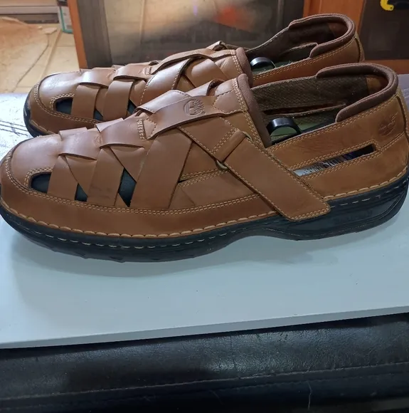 Timberland Men's Brown Leather Woven Sandals 13.5