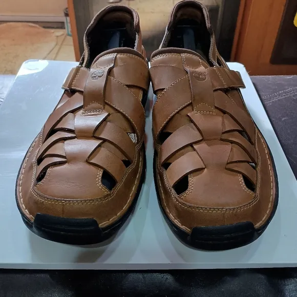 Timberland Men's Brown Leather Woven Sandals 13.5