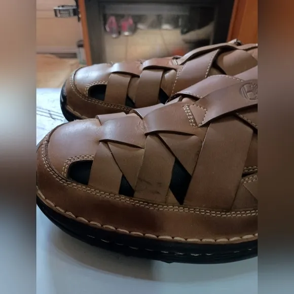 Timberland Men's Brown Leather Woven Sandals 13.5