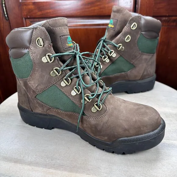 Timberland Mens Field Boots Size 10 6&quot; Dark Brown Nubuck Waterproof Boots A18AH