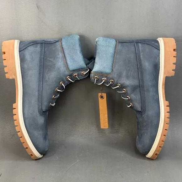 TIMBERLAND PREMIUM 6 INCH WATERPROOF NAVY BLUE  BOOTS men’s 8.5