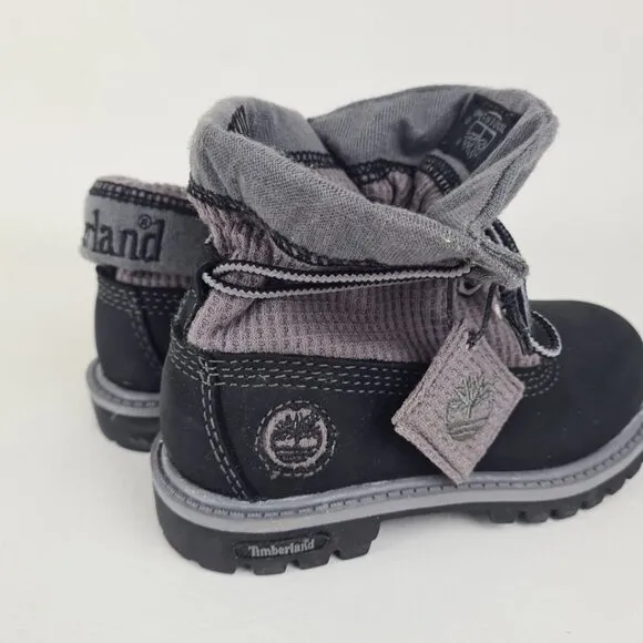 Timberland Roll Top TODDLER Boots  Waterproof Black Leather Size 8 THRML