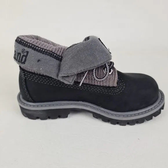 Timberland Roll Top TODDLER Boots  Waterproof Black Leather Size 8 THRML