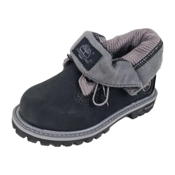 Timberland Roll Top TODDLER Boots  Waterproof Black Leather Size 8 THRML