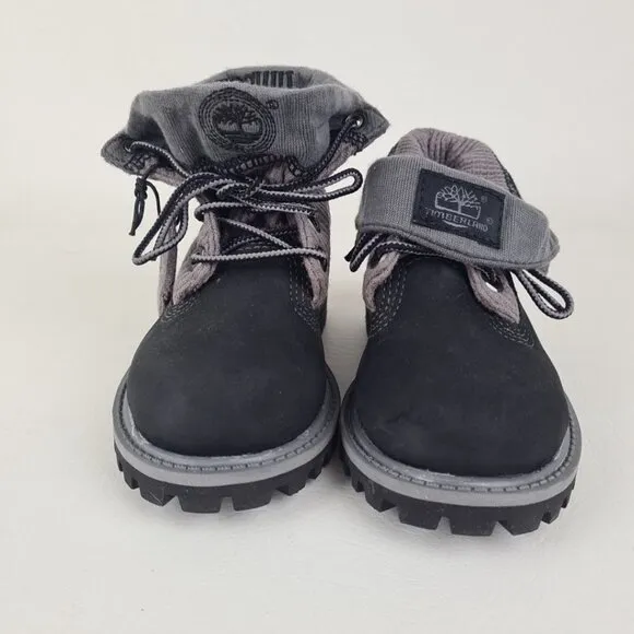 Timberland Roll Top TODDLER Boots  Waterproof Black Leather Size 8 THRML