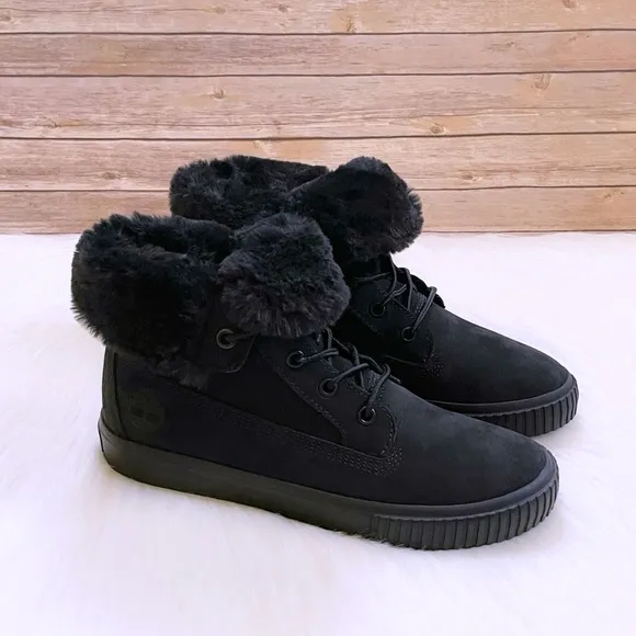 Timberland Skyla Bay Fleece Fold Down Black Sneaker Boots