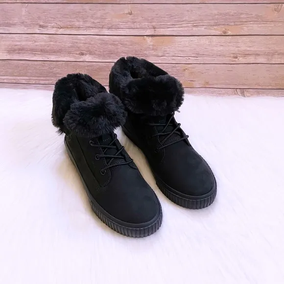 Timberland Skyla Bay Fleece Fold Down Black Sneaker Boots