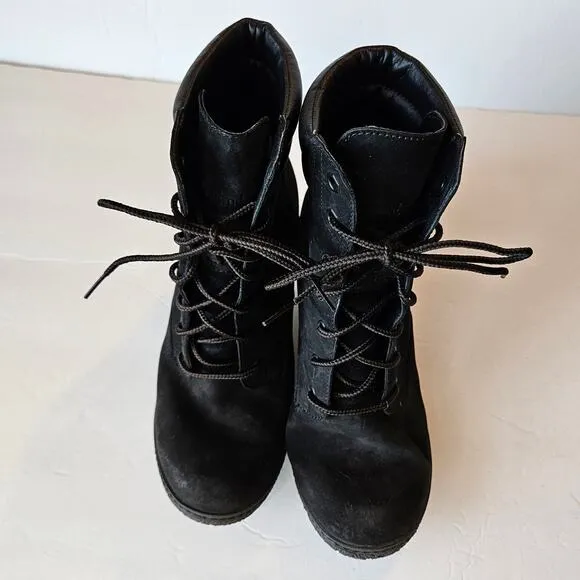 Timberland Tillston’s Lace Up Double Collar Black Leather Ankle Bootie Women's 7