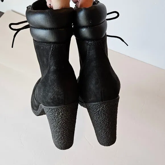Timberland Tillston’s Lace Up Double Collar Black Leather Ankle Bootie Women's 7