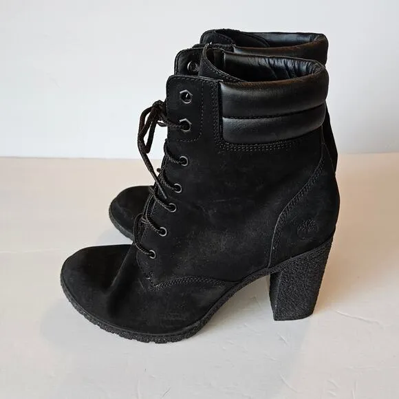 Timberland Tillston’s Lace Up Double Collar Black Leather Ankle Bootie Women's 7