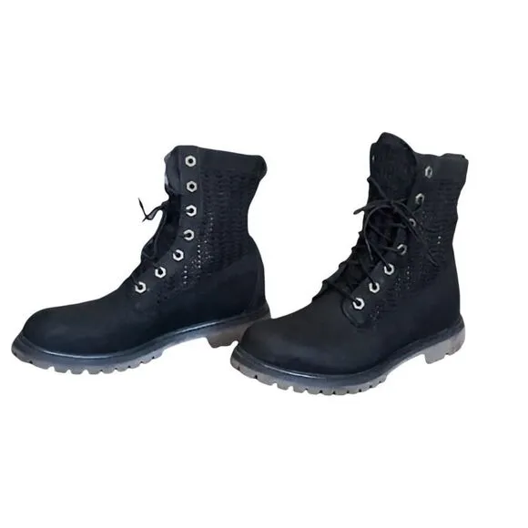 TIMBERLAND WOMEN'S AUTHENTICS OPEN WEAVE 6” BOOT – Black Nuback - Size 7  ***Ite