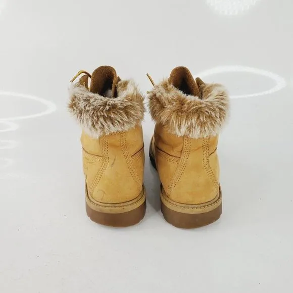 Timberland Girls Wheat Premium 6 inch Waterproof Faux Fur Winter Boots Size US 4