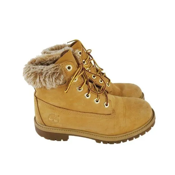 Timberland Girls Wheat Premium 6 inch Waterproof Faux Fur Winter Boots Size US 4