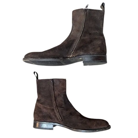 To Boot NY Adam Derrick Brown Suede  Square Toe Boots 10.5 Made in Italy