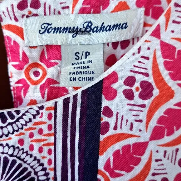 TOMMY BAHAMA Tropical Terrazza Sleeveless Linen Shift Dress Small Paradise Pink