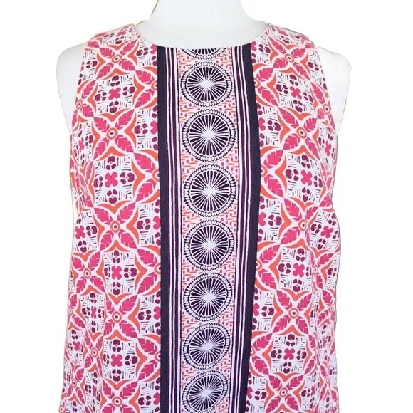 TOMMY BAHAMA Tropical Terrazza Sleeveless Linen Shift Dress Small Paradise Pink