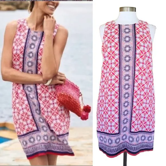 TOMMY BAHAMA Tropical Terrazza Sleeveless Linen Shift Dress Small Paradise Pink