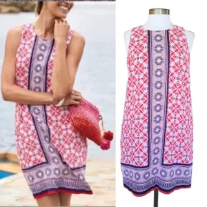 TOMMY BAHAMA Tropical Terrazza Sleeveless Linen Shift Dress Small Paradise Pink