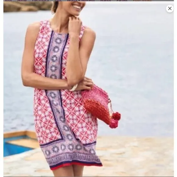 TOMMY BAHAMA Tropical Terrazza Sleeveless Linen Shift Dress Small Paradise Pink