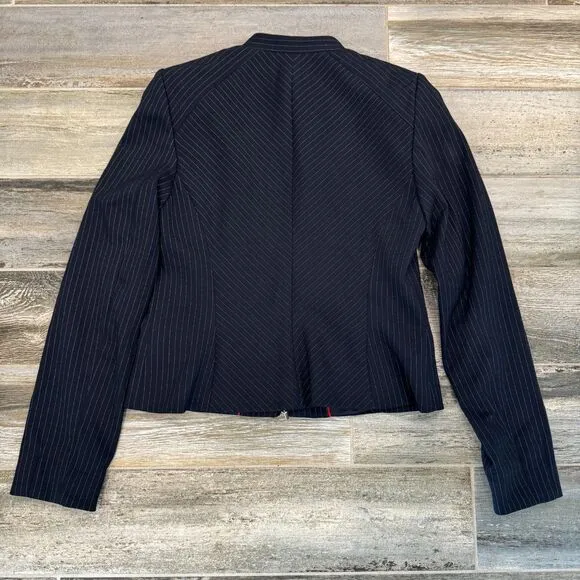 Tommy Hilfiger Pin Striped Blue Ladies Suit Jacket Zip Up Front Tailored Fit