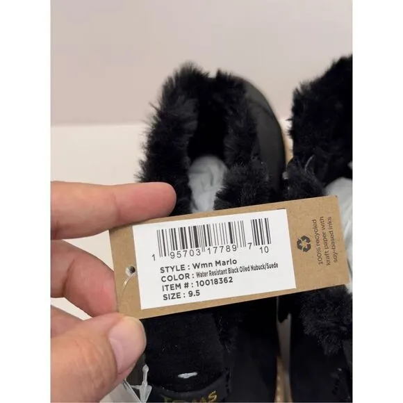 TOMS Booties Size 9.5 Black Water Resistant Faux Fur Winter Boots NEW