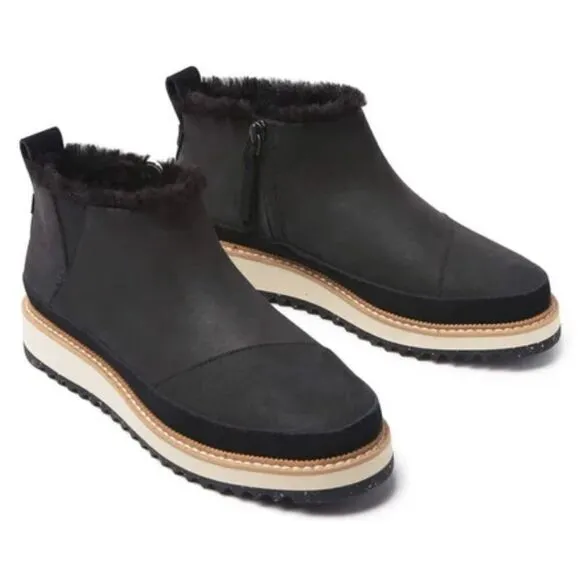 TOMS Booties Size 9.5 Black Water Resistant Faux Fur Winter Boots NEW