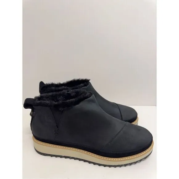 TOMS Booties Size 9.5 Black Water Resistant Faux Fur Winter Boots NEW