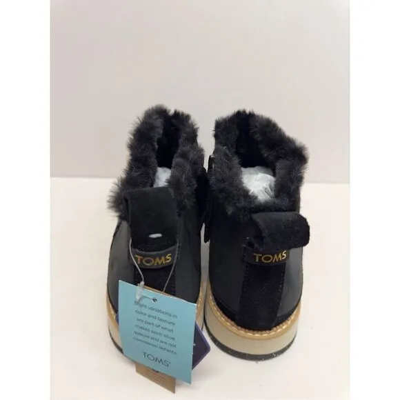 TOMS Booties Size 9.5 Black Water Resistant Faux Fur Winter Boots NEW