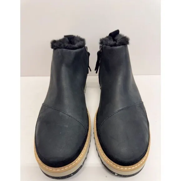 TOMS Booties Size 9.5 Black Water Resistant Faux Fur Winter Boots NEW