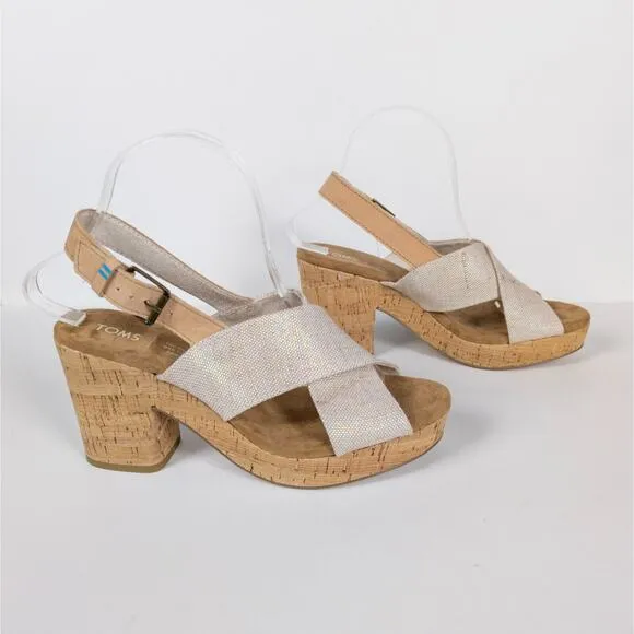 TOMS Ibiza Platform Sandal Cross Strap Multi Pearlized Metallic Women's 7.5