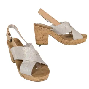 TOMS Ibiza Platform Sandal Cross Strap Multi Pearlized Metallic Women's 7.5