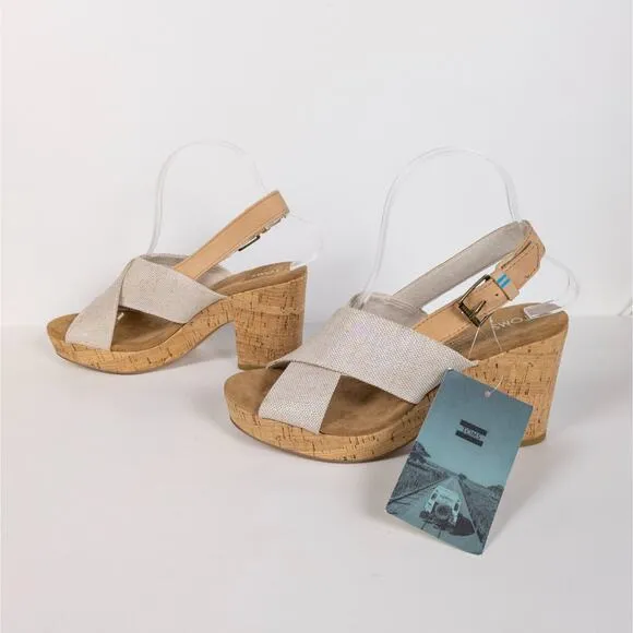 TOMS Ibiza Platform Sandal Cross Strap Multi Pearlized Metallic Women's 7.5