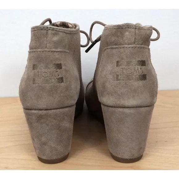 TOMS Womens Suede Leather Beige Tan Wedge High Heels Bootie Ankle Boots Size 8.5