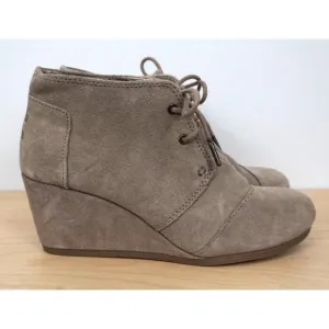 TOMS Womens Suede Leather Beige Tan Wedge High Heels Bootie Ankle Boots Size 8.5