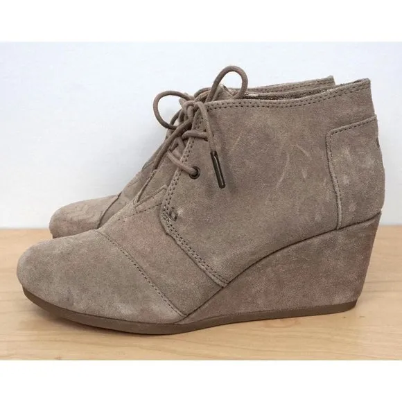TOMS Womens Suede Leather Beige Tan Wedge High Heels Bootie Ankle Boots Size 8.5