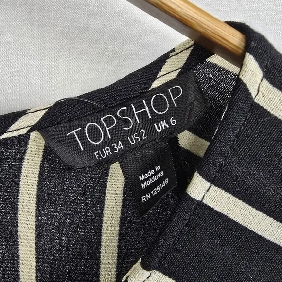 Topshop Monochrome Stripe 3/4 Sleeve Keyhole Knot Front Mini Wrap Dress Sz 2 NWT