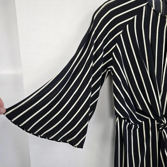 Topshop Monochrome Stripe 3/4 Sleeve Keyhole Knot Front Mini Wrap Dress Sz 2 NWT