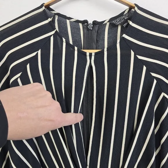 Topshop Monochrome Stripe 3/4 Sleeve Keyhole Knot Front Mini Wrap Dress Sz 2 NWT