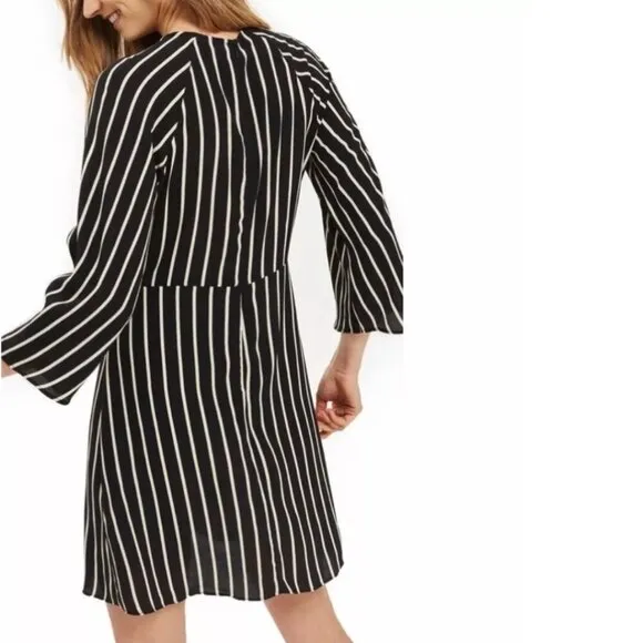 Topshop Monochrome Stripe 3/4 Sleeve Keyhole Knot Front Mini Wrap Dress Sz 2 NWT