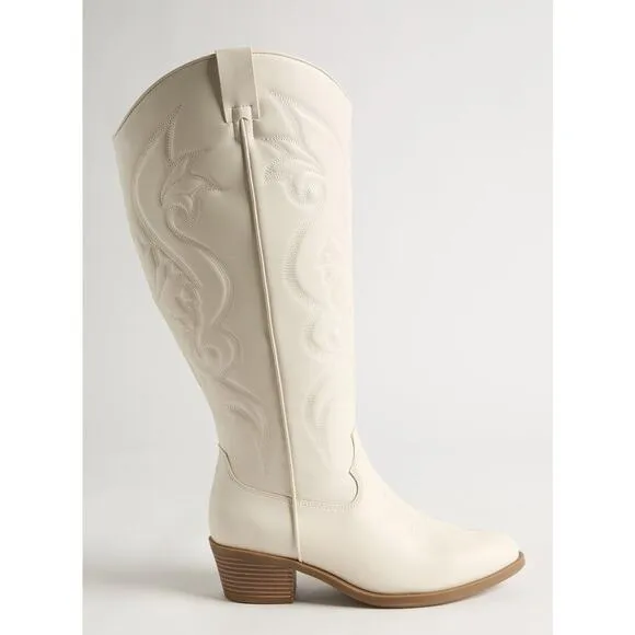Torrid Size‎ 8.5WW Wide Width White Western Cowgirl Faux Leather Knee High Boots